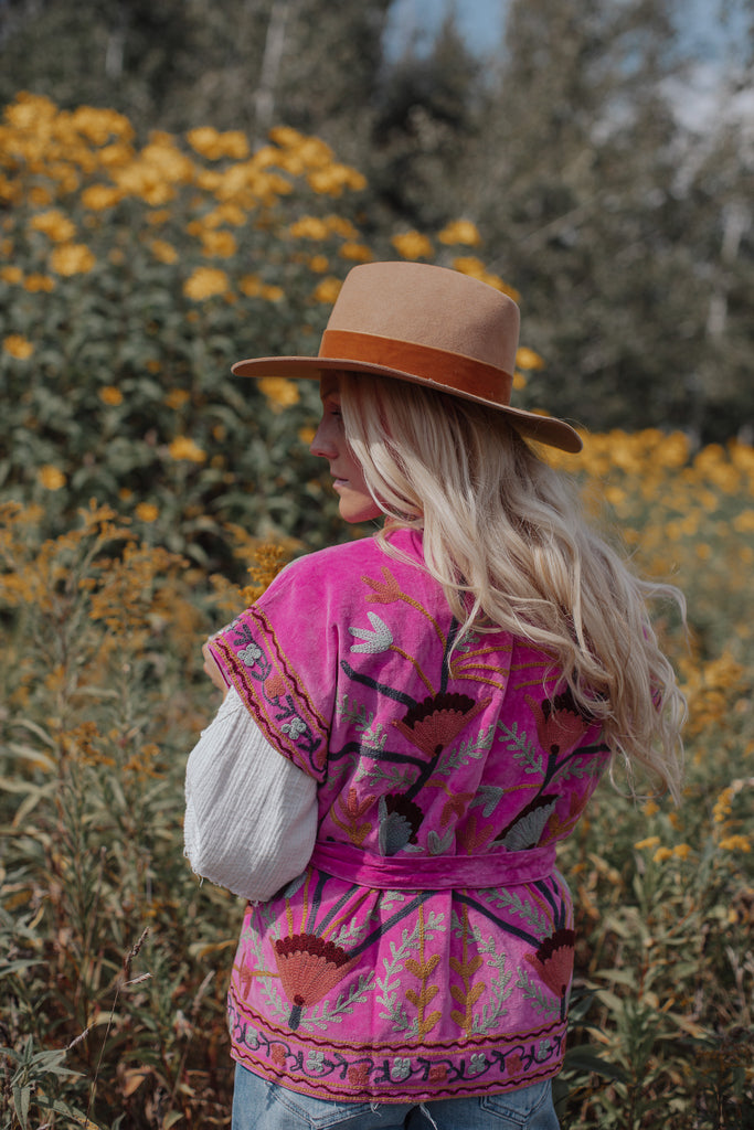 ELLEFLOWER HOUSE LINE - Wildwood Velvet Vest - Wild Rose