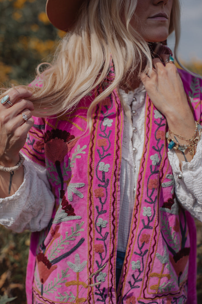 ELLEFLOWER HOUSE LINE - Wildwood Velvet Vest - Wild Rose