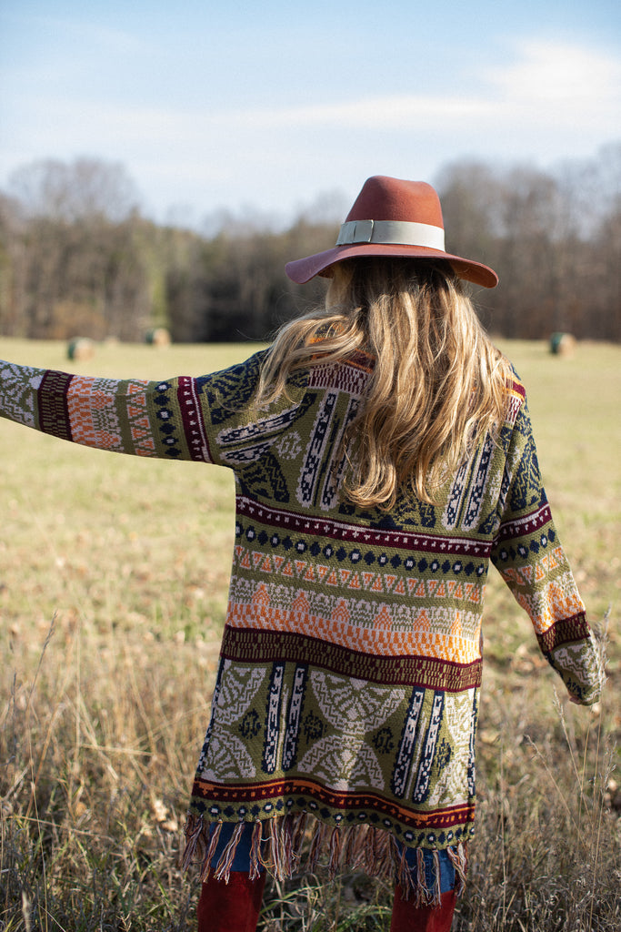 Elleflower- Yellow Stone Cardi - OLIVE BOHO