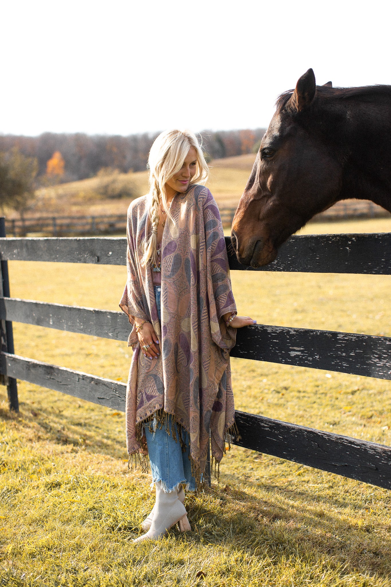 Patchwork Paisley Kimono- Mauve Beige