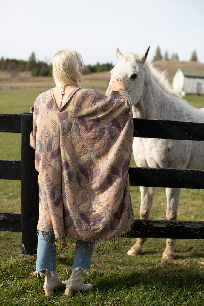 Patchwork Paisley Kimono- Mauve Beige