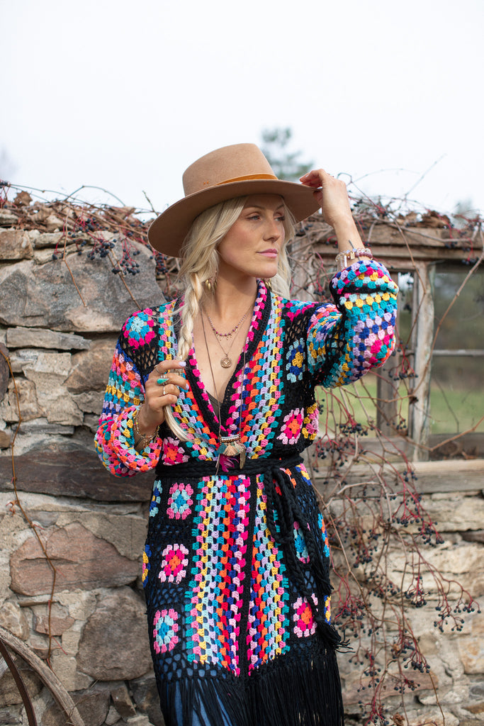 Elleflower - Hippie Heart Crochet Duster - Midnight