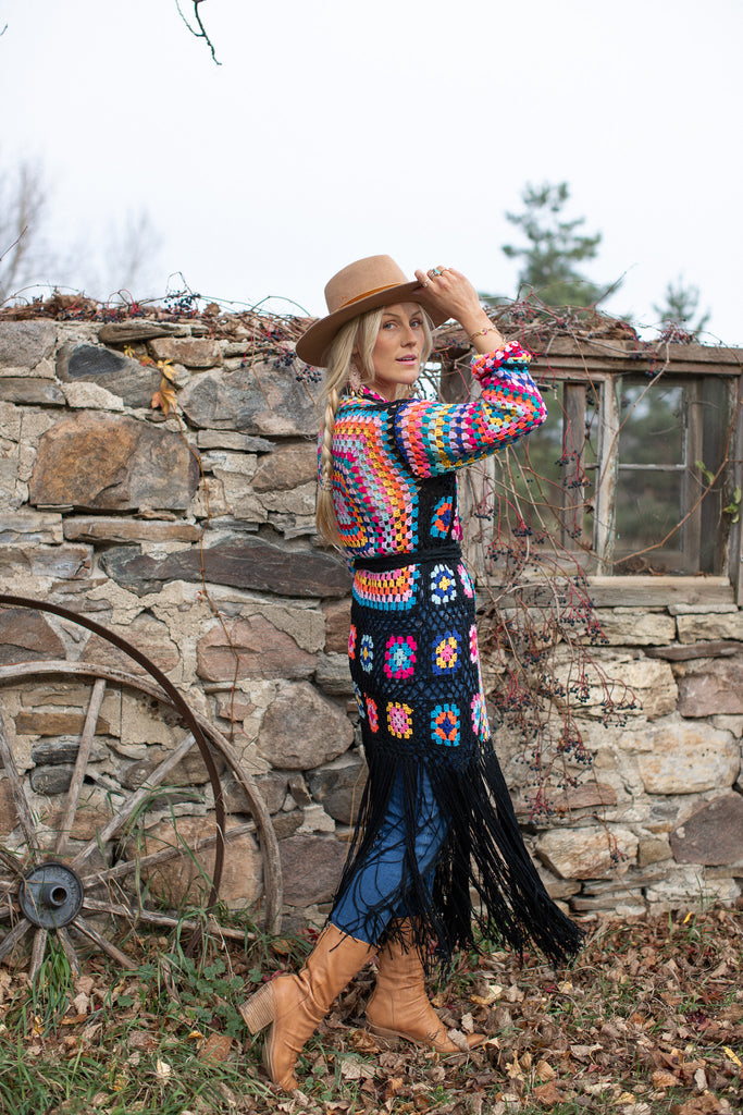 Elleflower - Hippie Heart Crochet Duster - Midnight