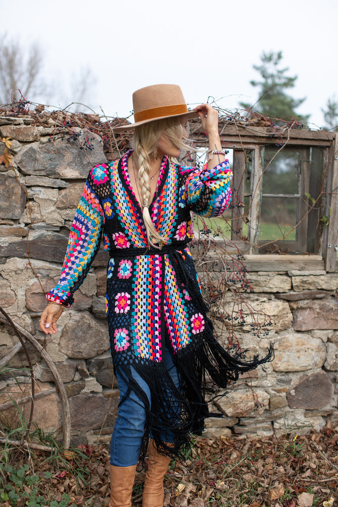 Elleflower - Hippie Heart Crochet Duster - Midnight