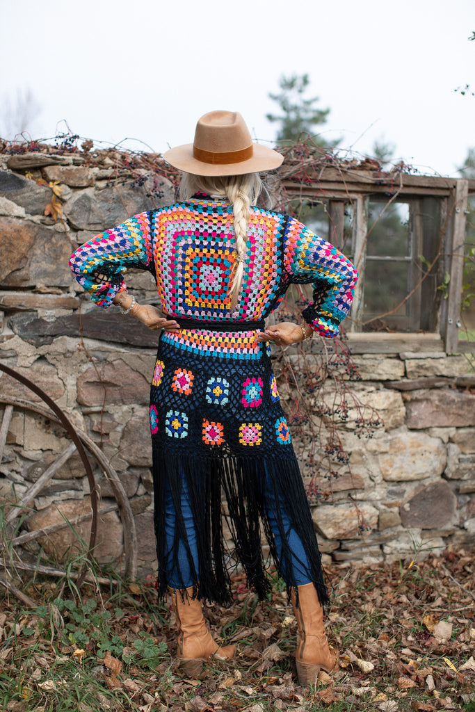 Elleflower - Hippie Heart Crochet Duster - Midnight