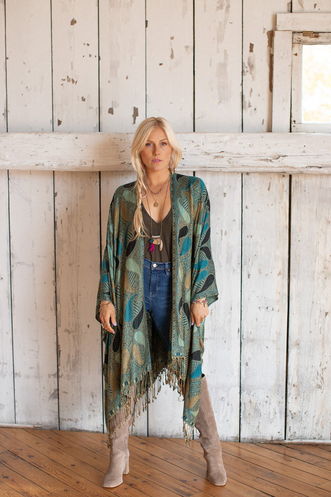 Patchwork Paisley Kimono- Teal Midnight