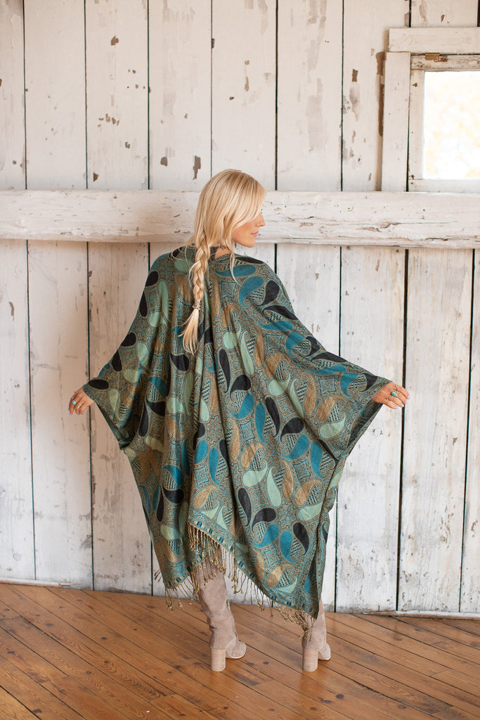 Patchwork Paisley Kimono- Teal Midnight