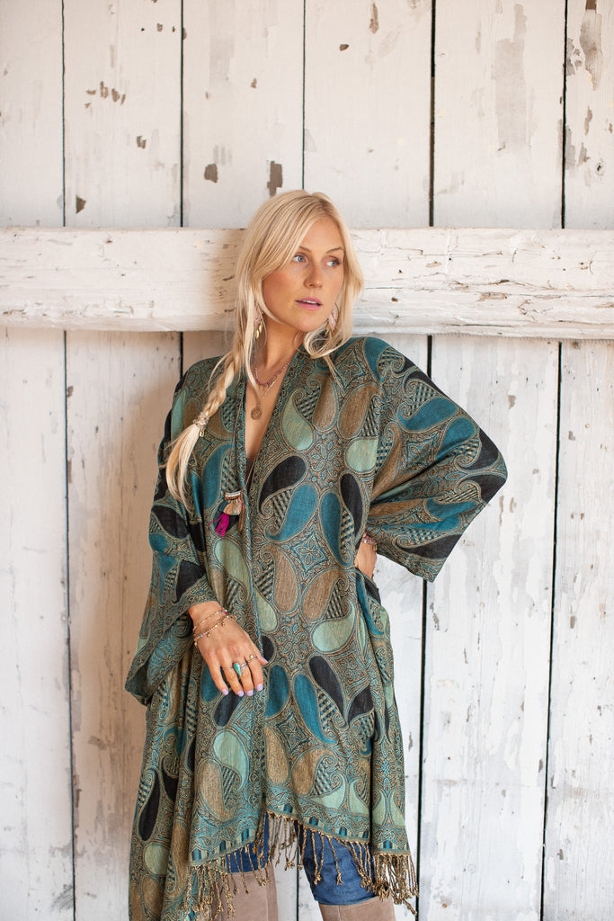 Patchwork Paisley Kimono- Teal Midnight