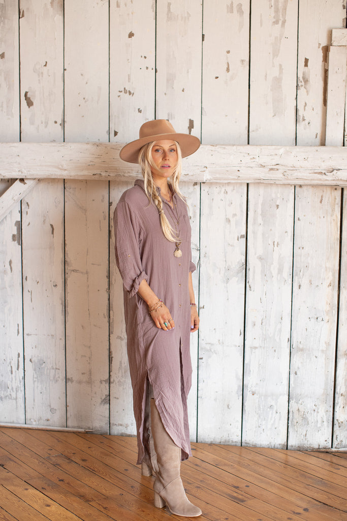 ELLEFLOWER - Lilac Mist Button Up Shirt Dress