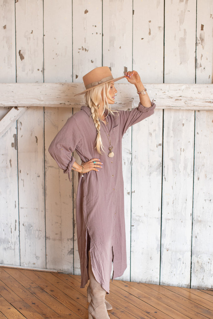 ELLEFLOWER - Lilac Mist Button Up Shirt Dress