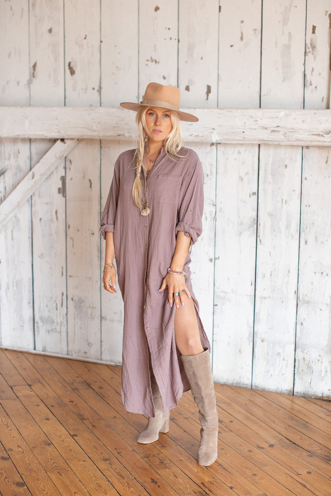 ELLEFLOWER - Lilac Mist Button Up Shirt Dress