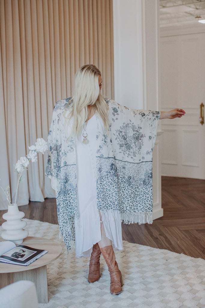 Rosie Posie Kimono - Dove Denim