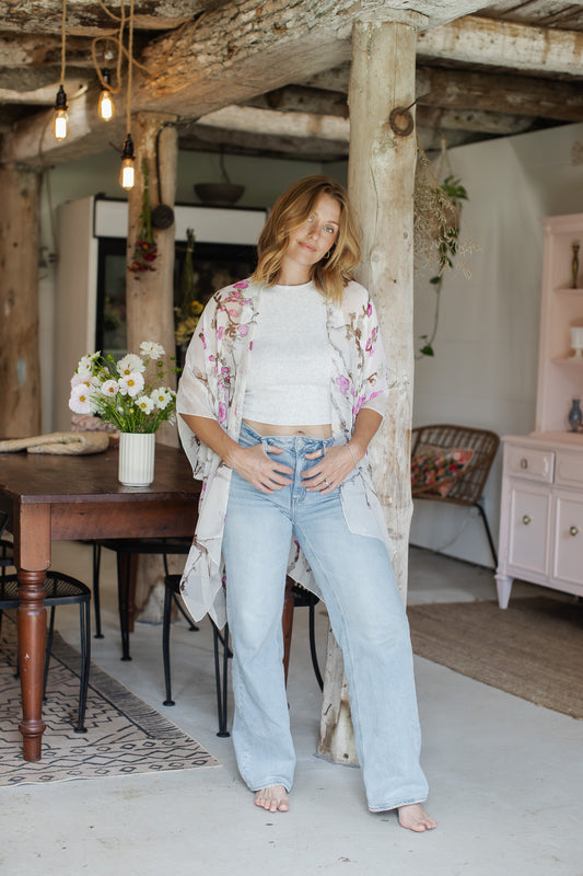 Apple Blossom Kimono - Fuchsia