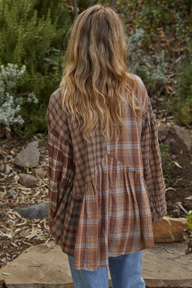 Elleflower - Autumn Harvest Plaid Shirt - MOCHA