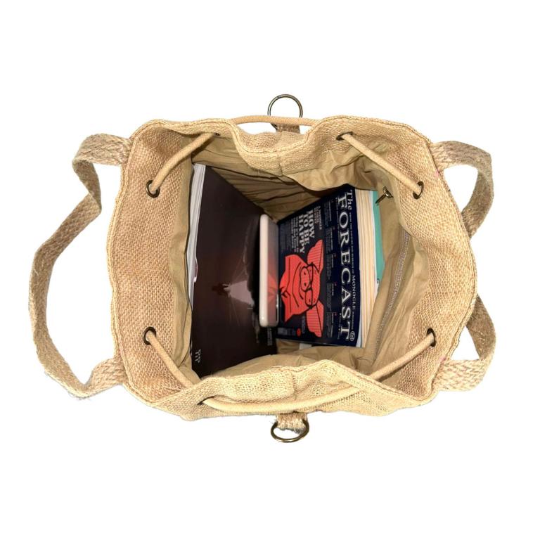 ELLEFLOWER - Artisan's Touch Embellished Jute Shoulder Bag