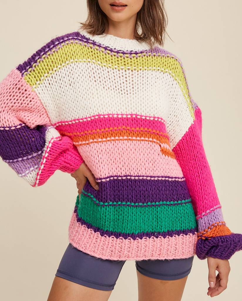 ELLEFLOWER - Chunky Multi Sweater - ELECTRIC BLOOM