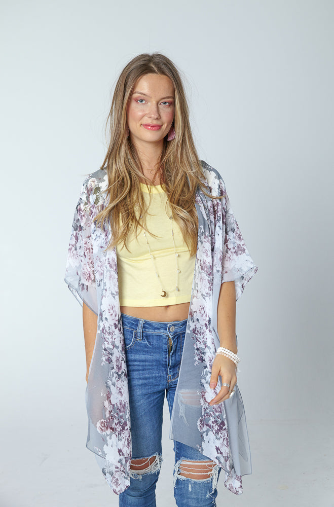 Smell The Roses Kimono- SLATE