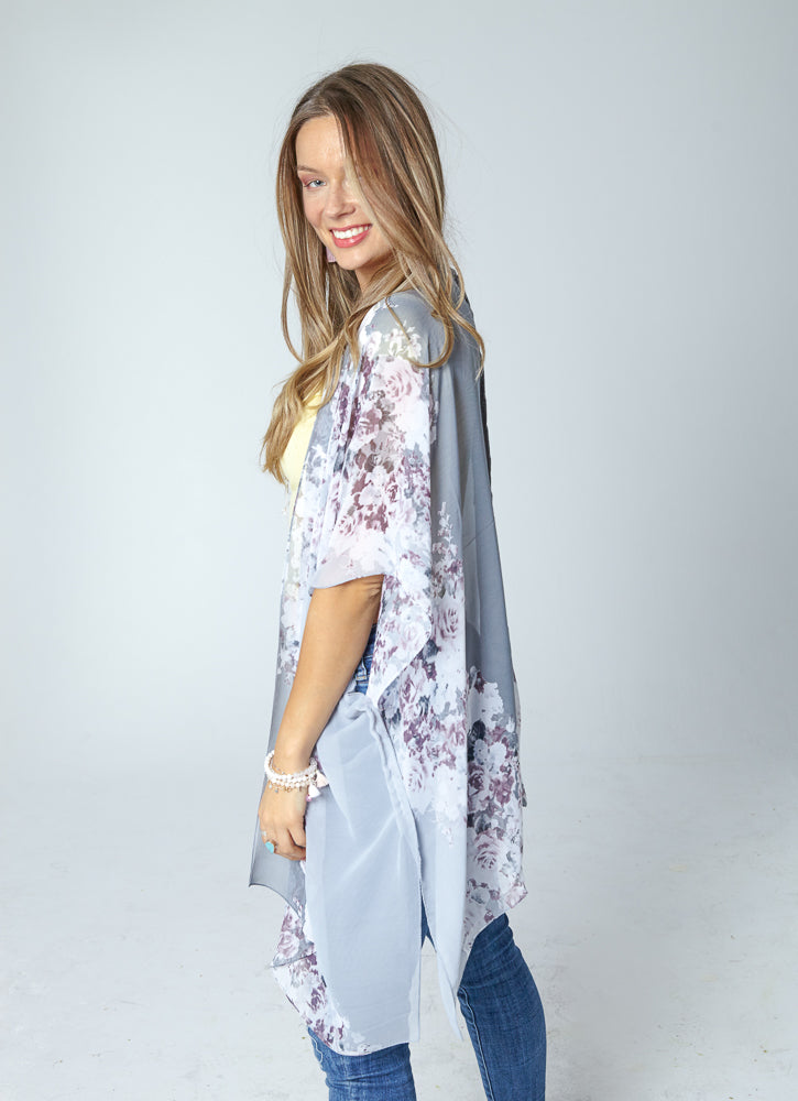 Smell The Roses Kimono- SLATE