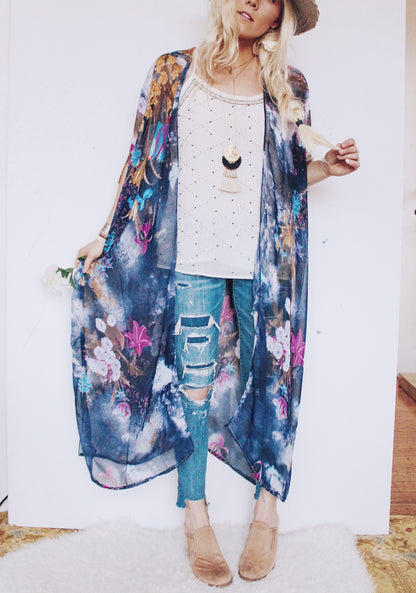 Duster: Flower Fields Kimono - I N D I G O