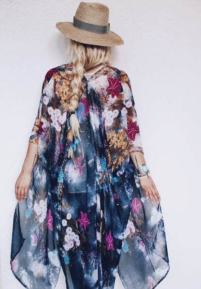 Duster: Flower Fields Kimono - I N D I G O