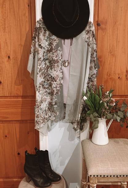 Smell The Roses Kimono- SLATE
