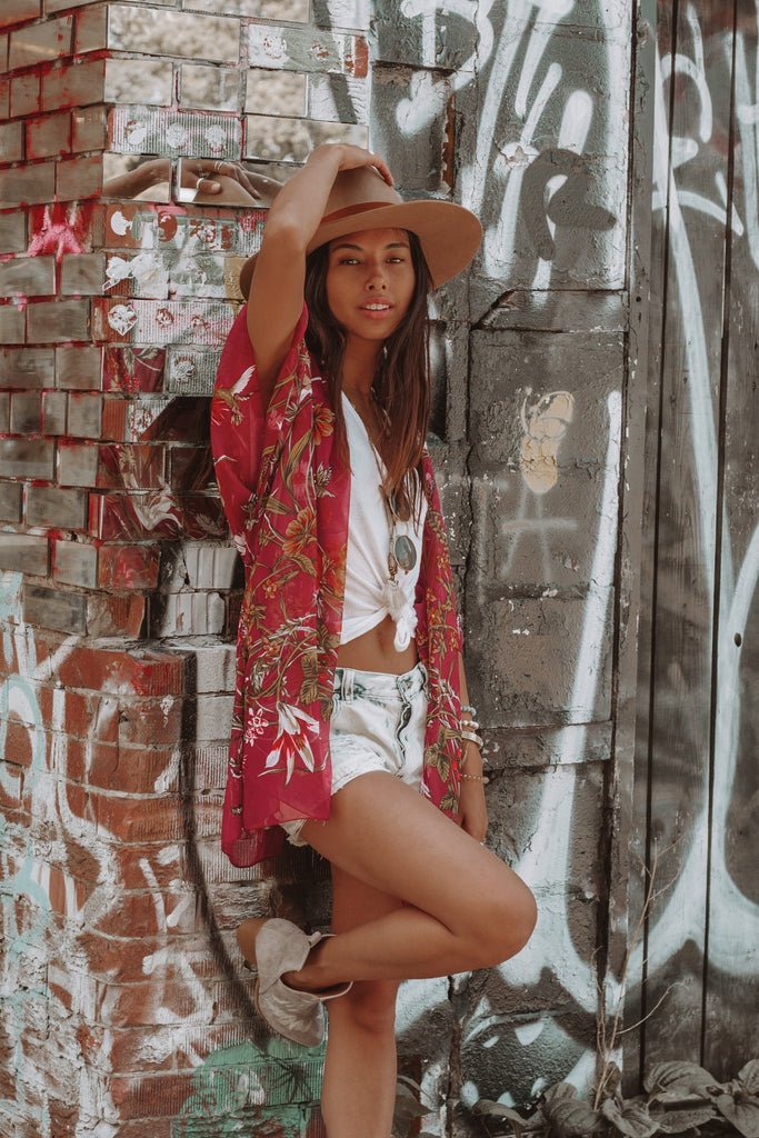 Wild Bloom Kimono - MERLOT