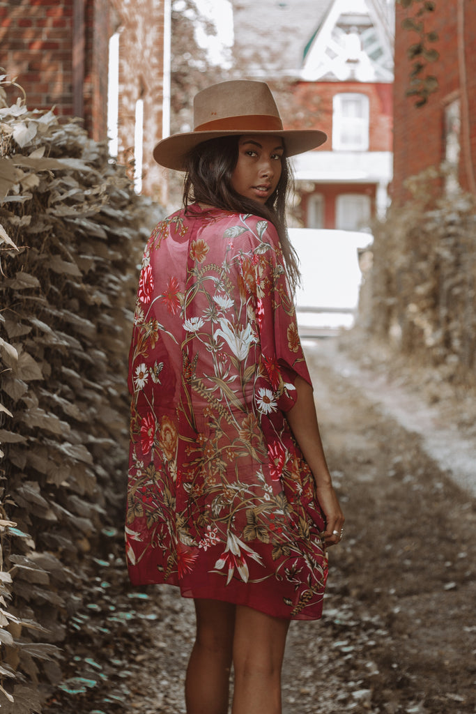 Wild Bloom Kimono - MERLOT