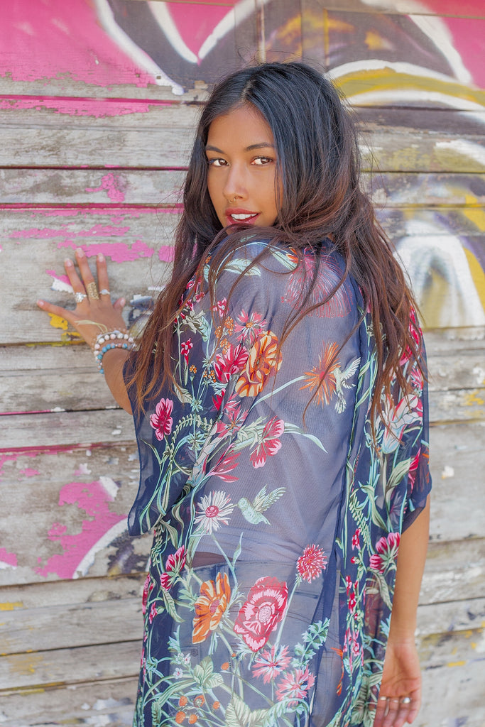 Wild Bloom Kimono - INDIGO