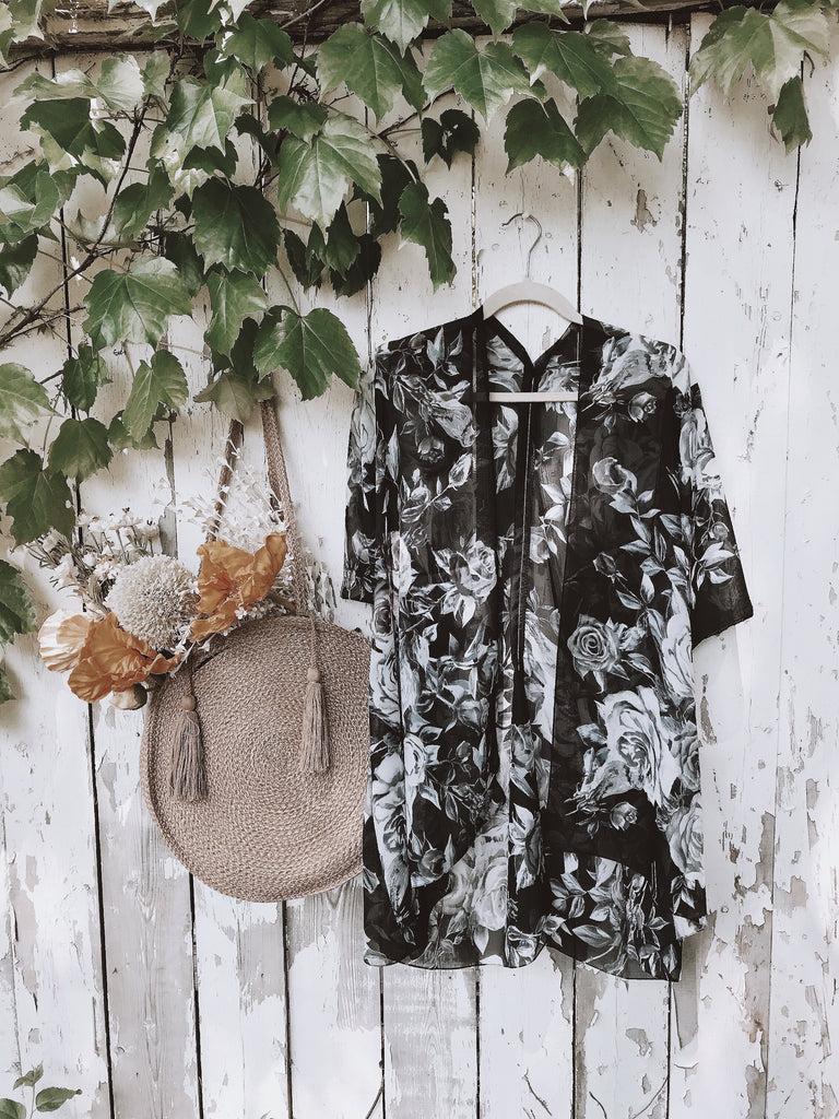 Rose Bush Kimono - MIDNIGHT