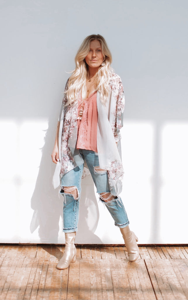 Smell The Roses Kimono- SLATE