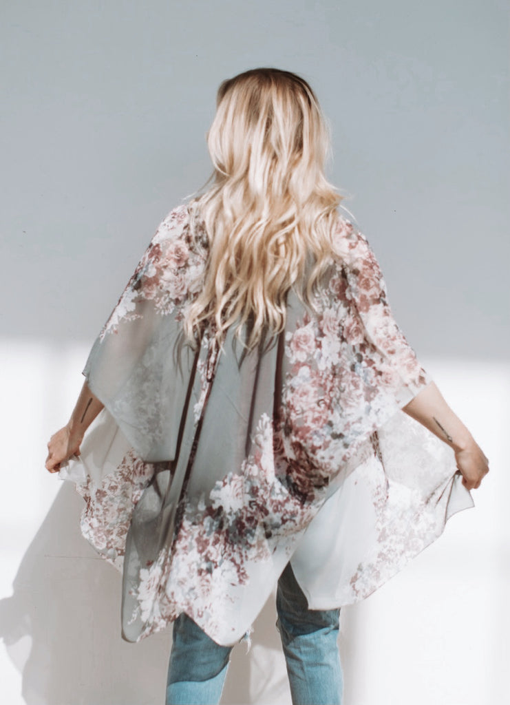 Smell The Roses Kimono- SLATE