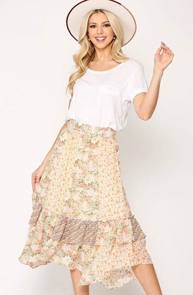 Elleflower - Peach Patchwork Midi Skirt