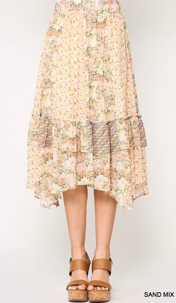 Elleflower - Peach Patchwork Midi Skirt