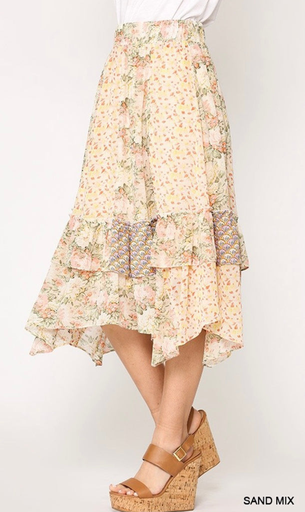 Elleflower - Peach Patchwork Midi Skirt