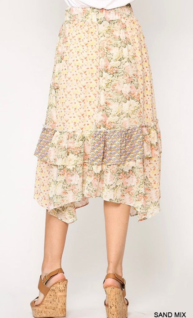Elleflower - Peach Patchwork Midi Skirt
