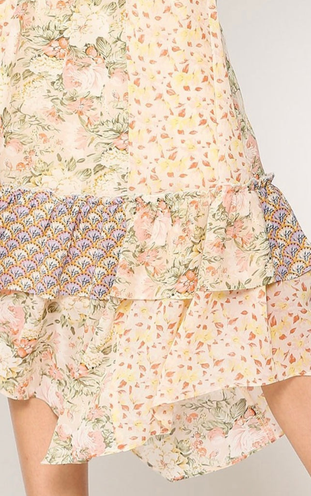 Elleflower - Peach Patchwork Midi Skirt