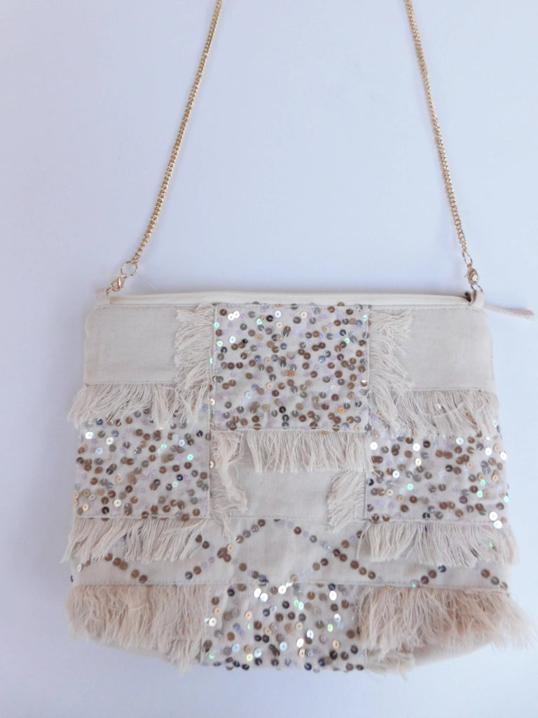 Elleflower - Sequin Cotton Chain Bag - Ivory