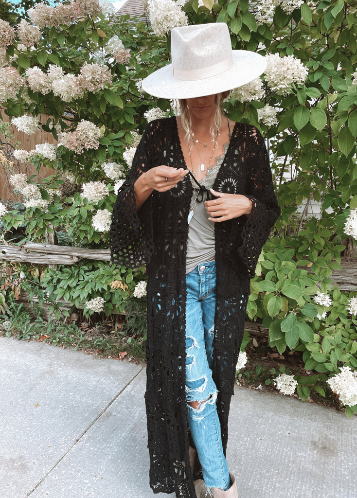 Elleflower - Poppy Crochet Duster Jacket- Midnight