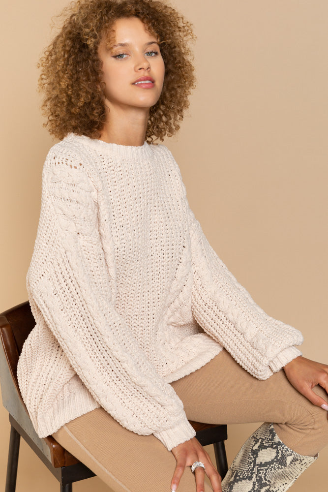 Elleflower- Latte Chenille Pullover
