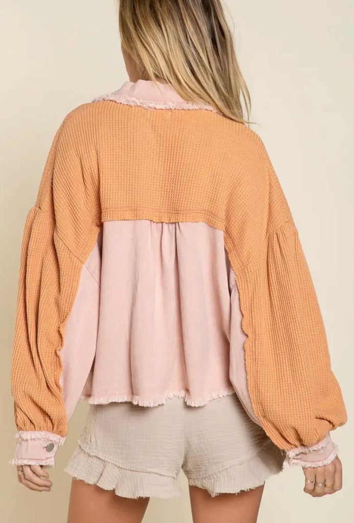 Elleflower - Waffle Denim Jacket- Blush Peach