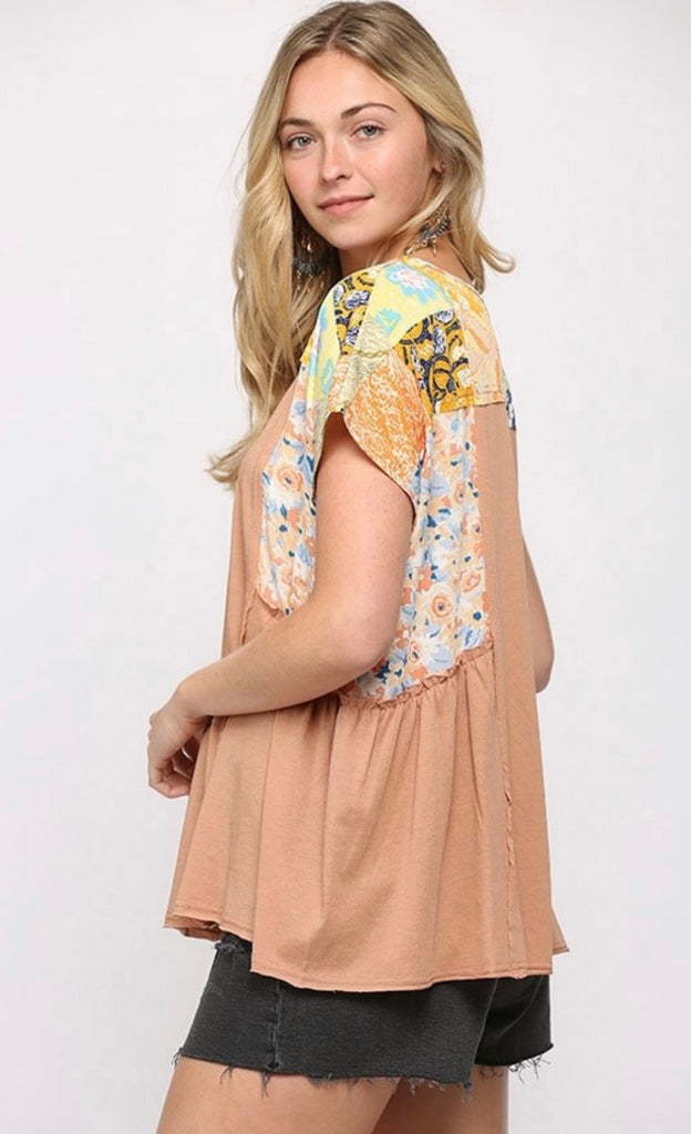 Elleflower - Patchwork Tee- Apricot