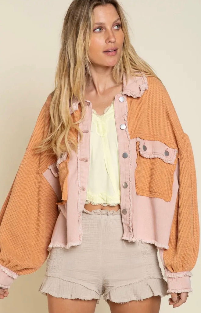 Elleflower - Waffle Denim Jacket- Blush Peach