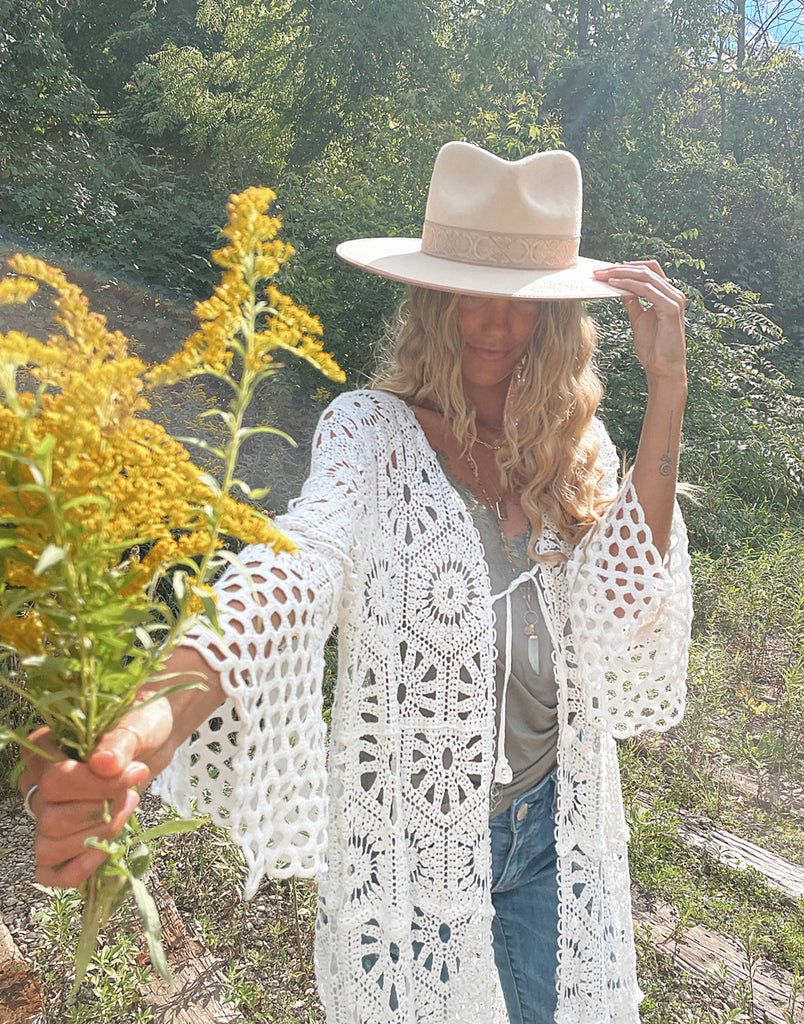 Elleflower - Poppy Crochet Duster Jacket- Ivory