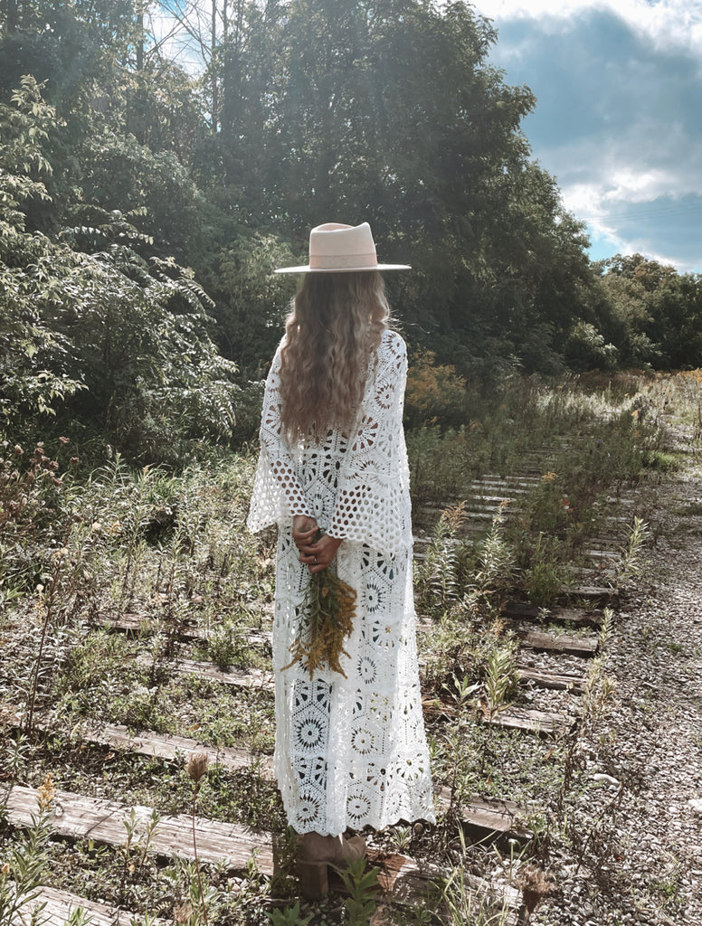 Elleflower - Poppy Crochet Duster Jacket- Ivory