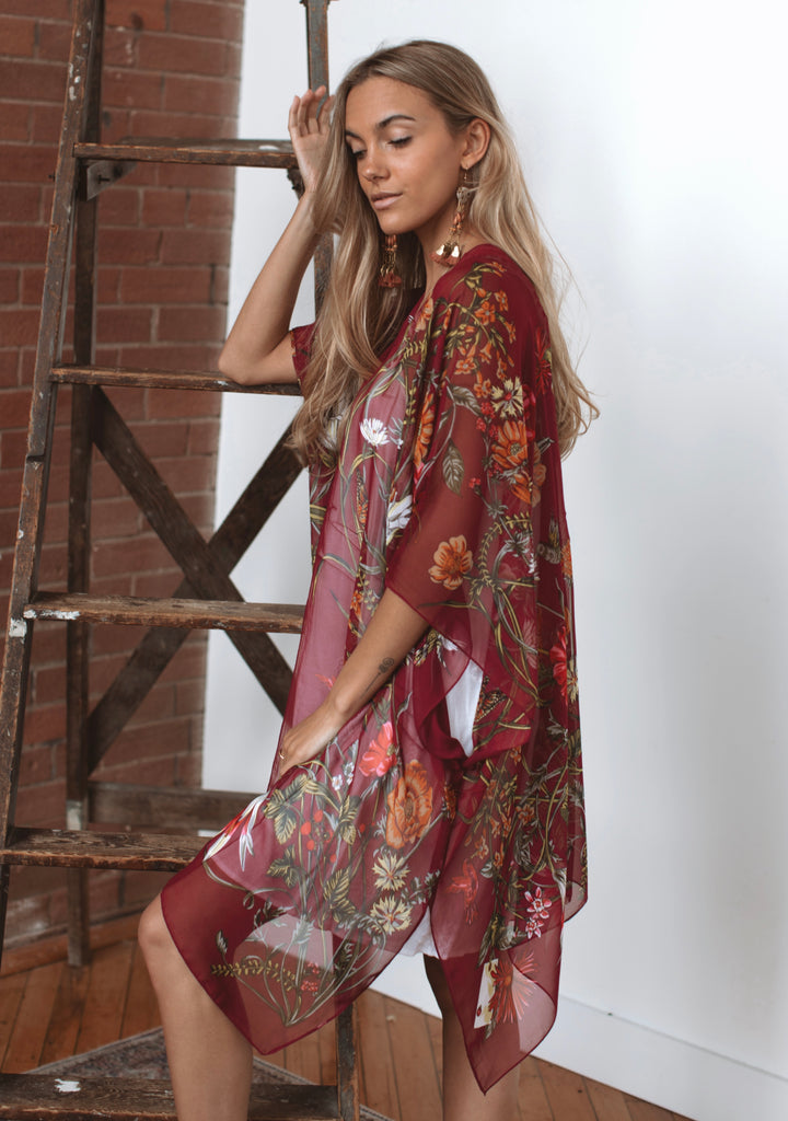 Wild Bloom Kimono - MERLOT