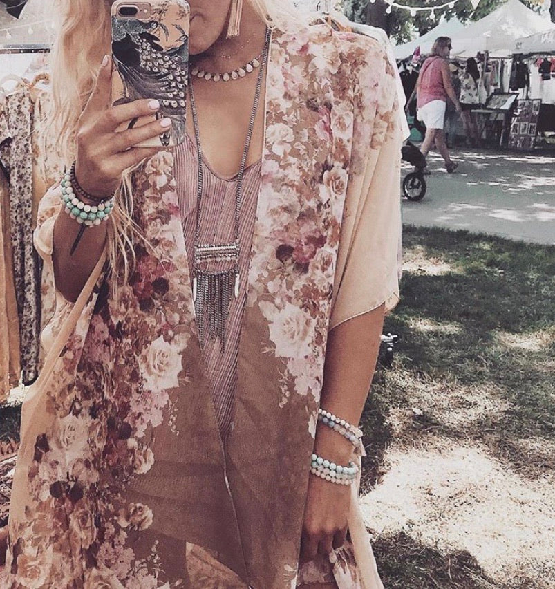 Smell The Roses Kimono- HONEY