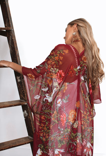 Wild Bloom Kimono - MERLOT
