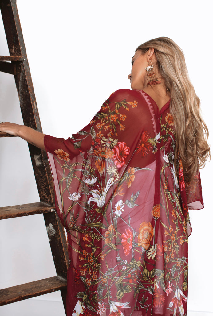 Wild Bloom Kimono - MERLOT