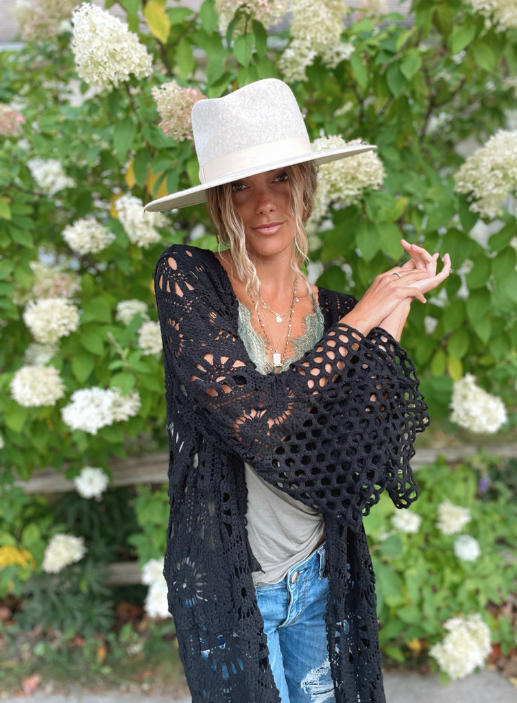 Elleflower - Poppy Crochet Duster Jacket- Midnight