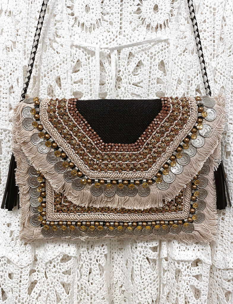 Elleflower - Coin Fringe Messenger Bag- Black